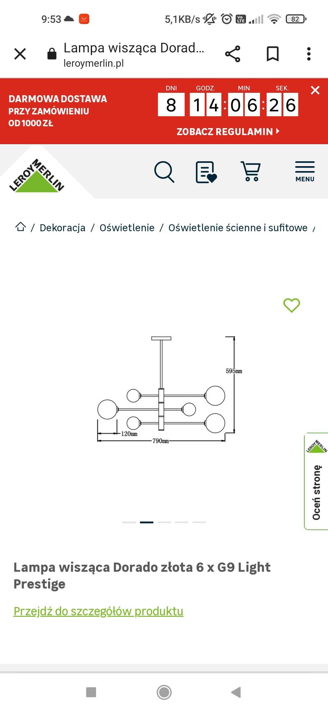 Sprzedam  złoty żyrandol/ lampę wiszącą Dorado z 6 białymi kulami.