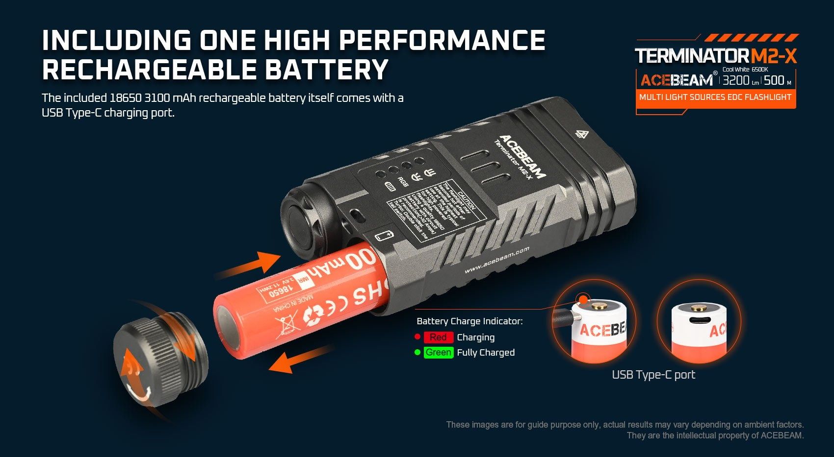 Acebeam Terminator M2-X Фонарь RGB 3200 Люмен/6500К / IP68 / 3100 mAh
