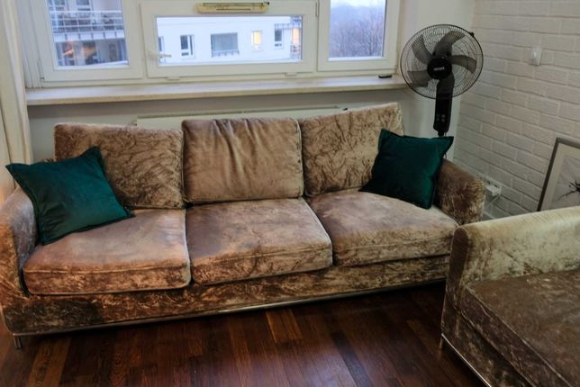 Welurowa kanapa i fotel ze zdejmowanym pokrowcem (+ gratis)