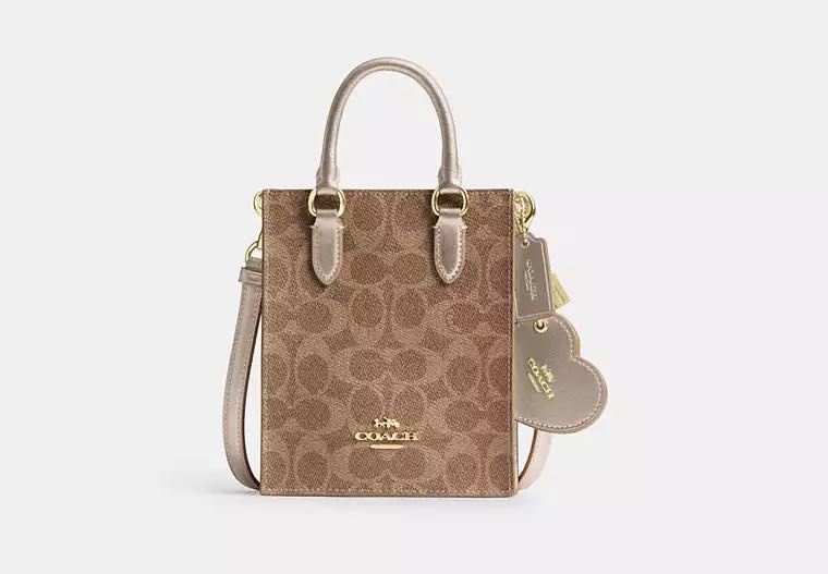 COACH Mini tote bag set. Набор сумочка тоут и зеркальце на сумку кожа