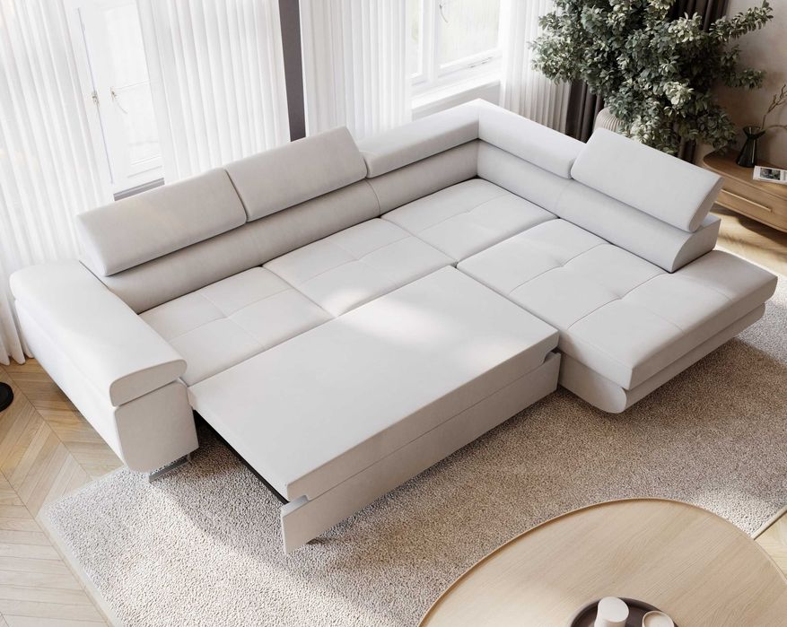 Kanapa Narożnik LIVIO 277 cm regulowane zagłówki funkcja spania