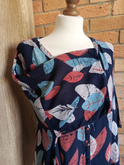 koszula damska  granatowa w liście Brakeburn 20 100% modal plus size o