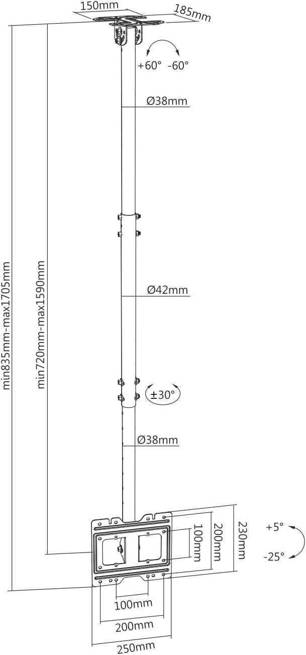 Suporte teto giratório, regulável e extensível TV 50 kg de 23-42"