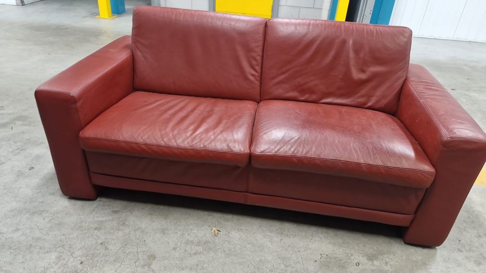 Komplet 2x Sofa Kanapa Skórzana Naturalna Czerwona (185cm i 155cm)