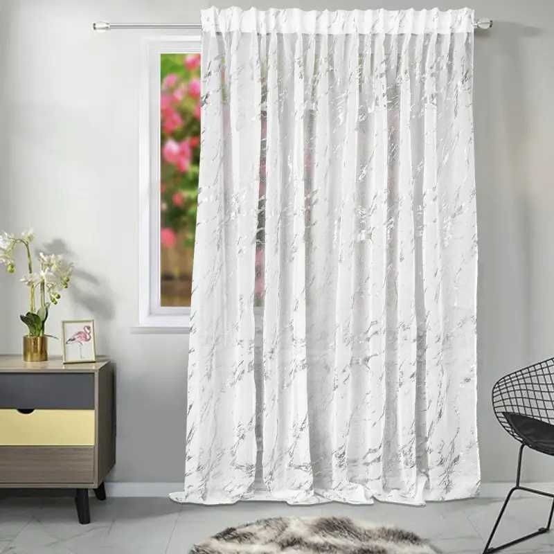 Firana ze srebrnym wzorem marmurkowym sable 300 x 250, nowoczesna