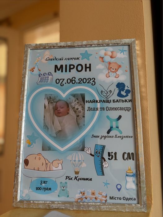 Метрика для дитини з фото та даними народження – унікальний подарунок
