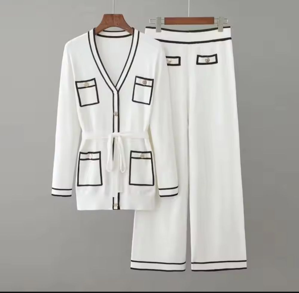 Kontantto komplet 2czesciowy bialy spodnie i kardigan xs-2xl