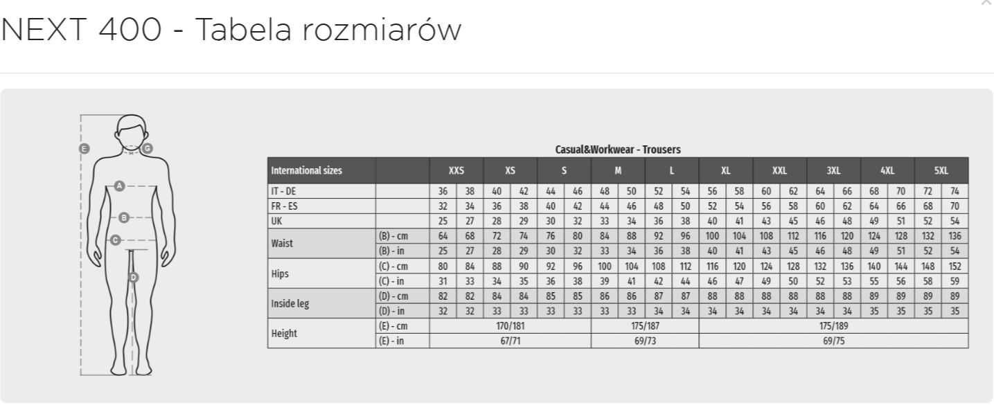 Spodnie robocze do pasa 14018 NEXT 400 Rozmiar 56 190PLN
