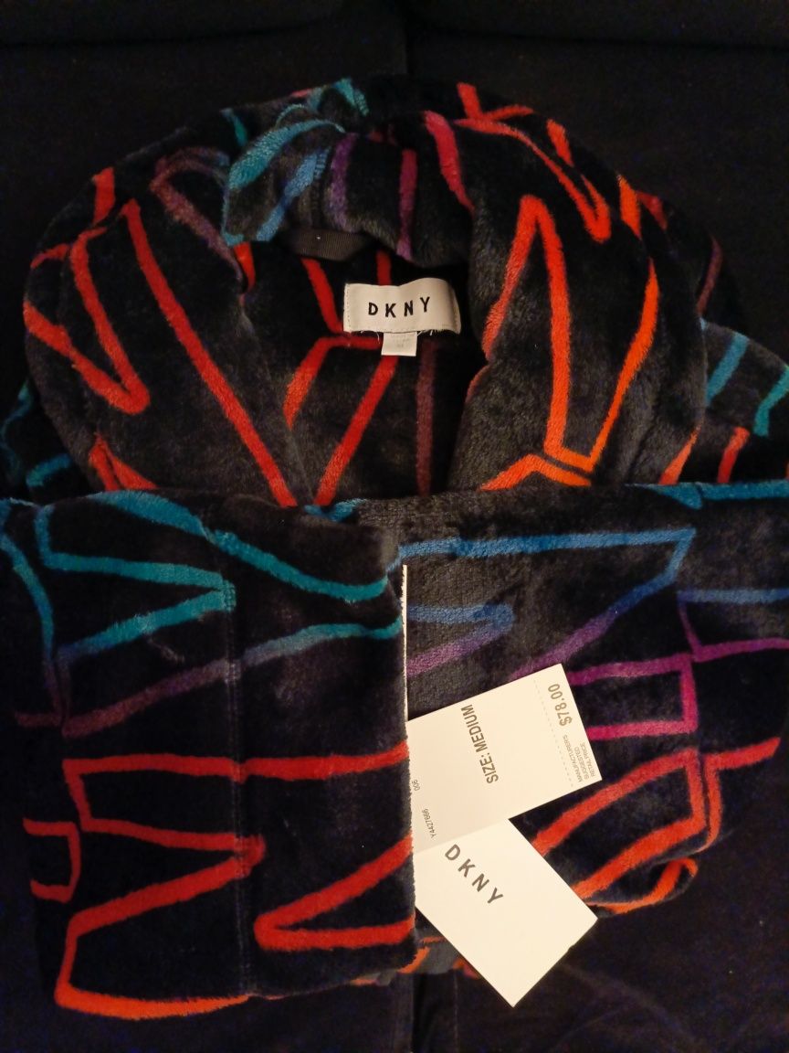 DKNY, Miękki szlafrok  z paskiem, M/L, Midi
