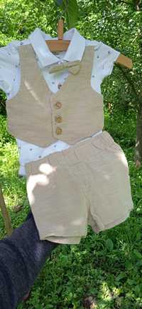 Нарядный костюмчик для новорожденного мальчика р. 56-62, бодик и шорти