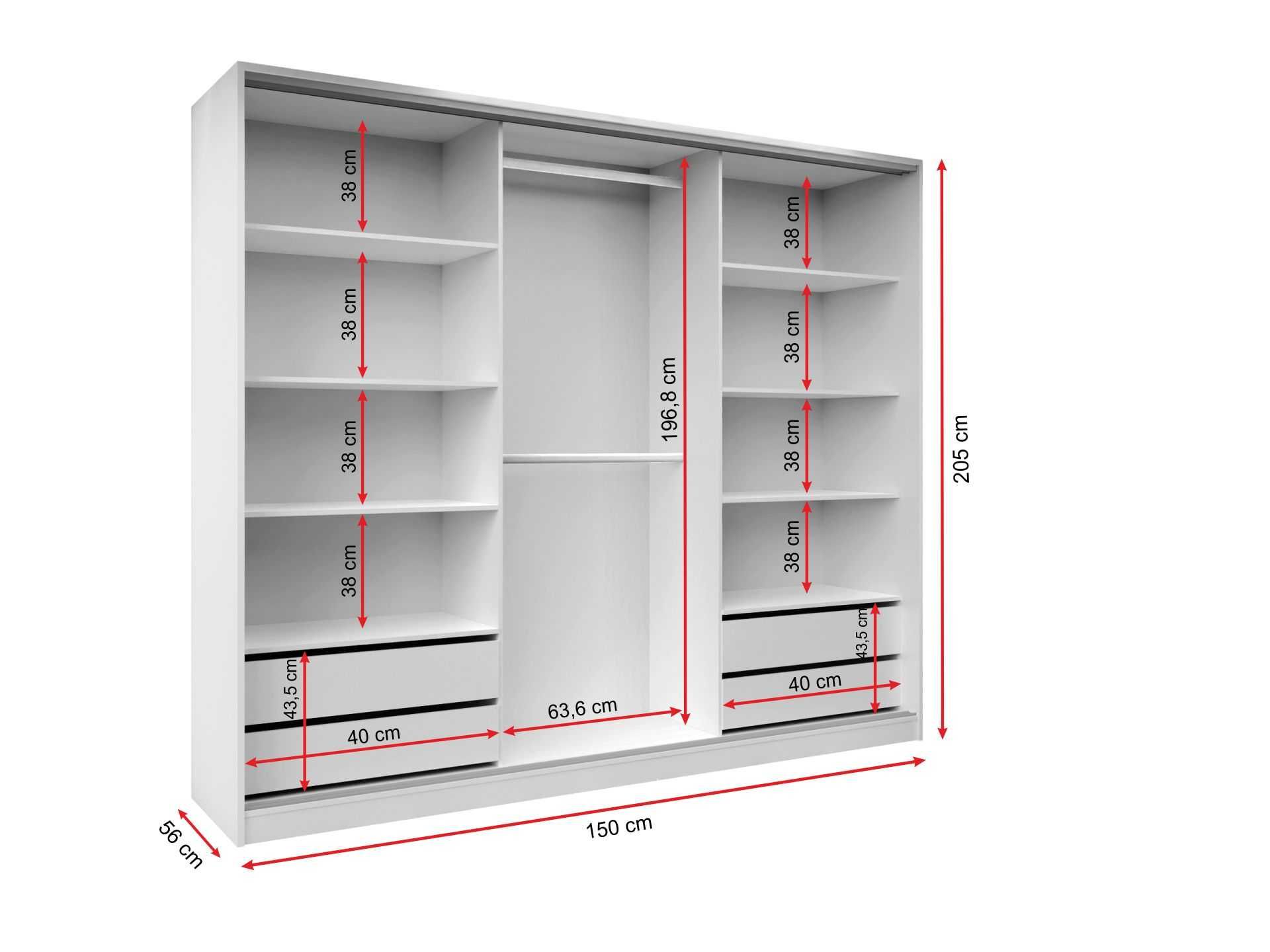 Szafa przesuwna Black 150x205x56 z lustrem i 4xszuflada