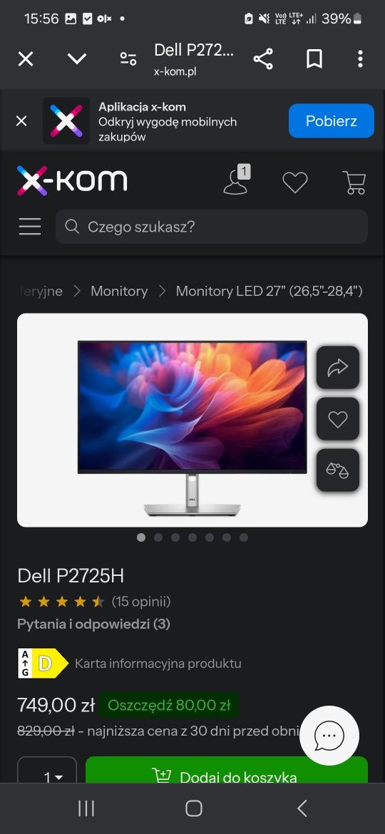Monitor dell 27" wraz z podstawą all in one