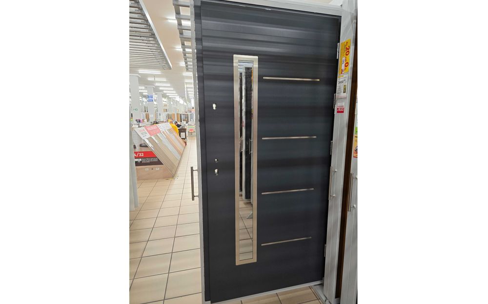 NOWE drewniane DRZWI WEJŚCIOWE 90x200 cm, podwójny zamek, ANTRACYT