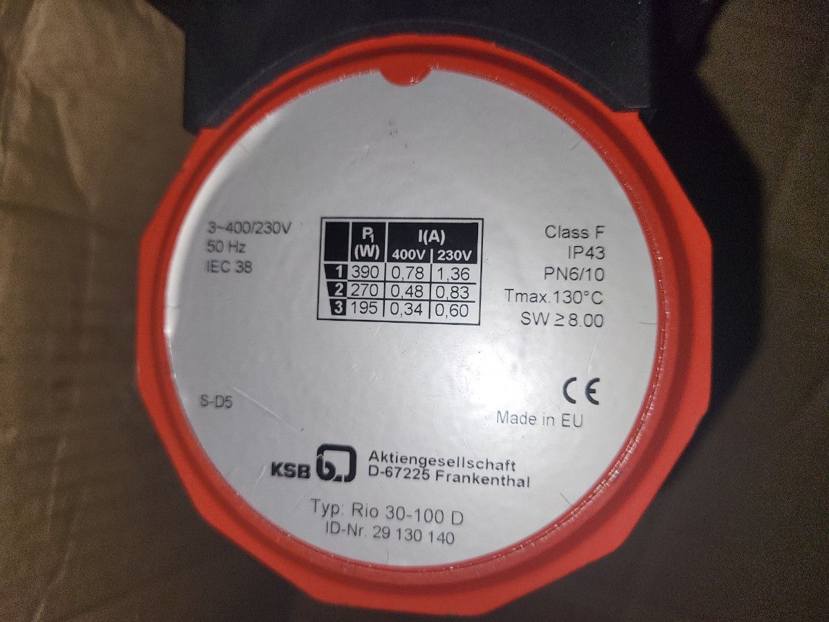 Pompa C.O. obiegowa KSB Typ: Rio 30-100 D