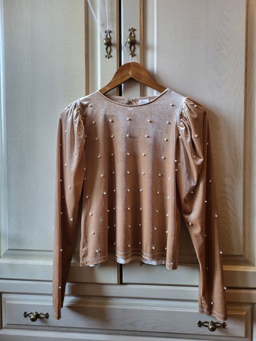 Блузка  нарядна дитяча велюр з перлами для дівчинки ZARA