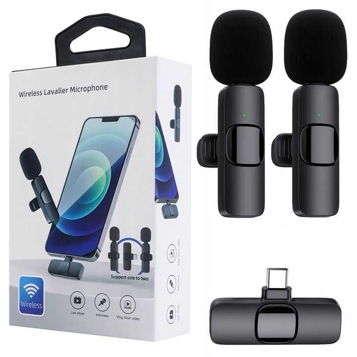 2x mikrofon bezprzewodowy krawatowy  z odbiornikiem USB-C