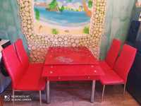 Stół czerwony szklany hartowany + gratis gruby i krzesła komplet