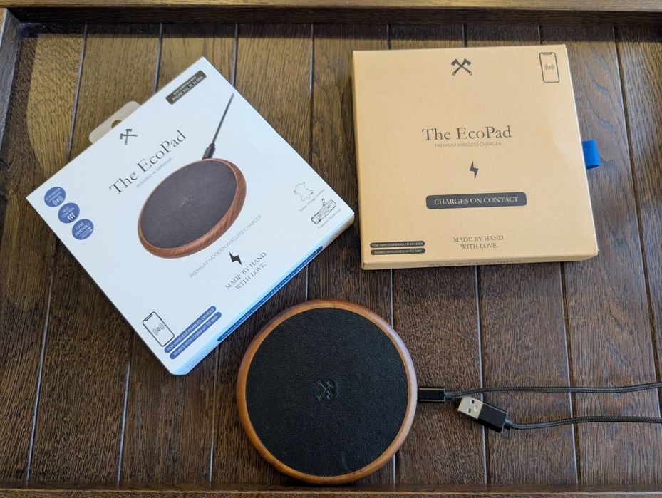 Бездротова зарядка з дерева Woodcessories EcoPad Walnut | Leather для