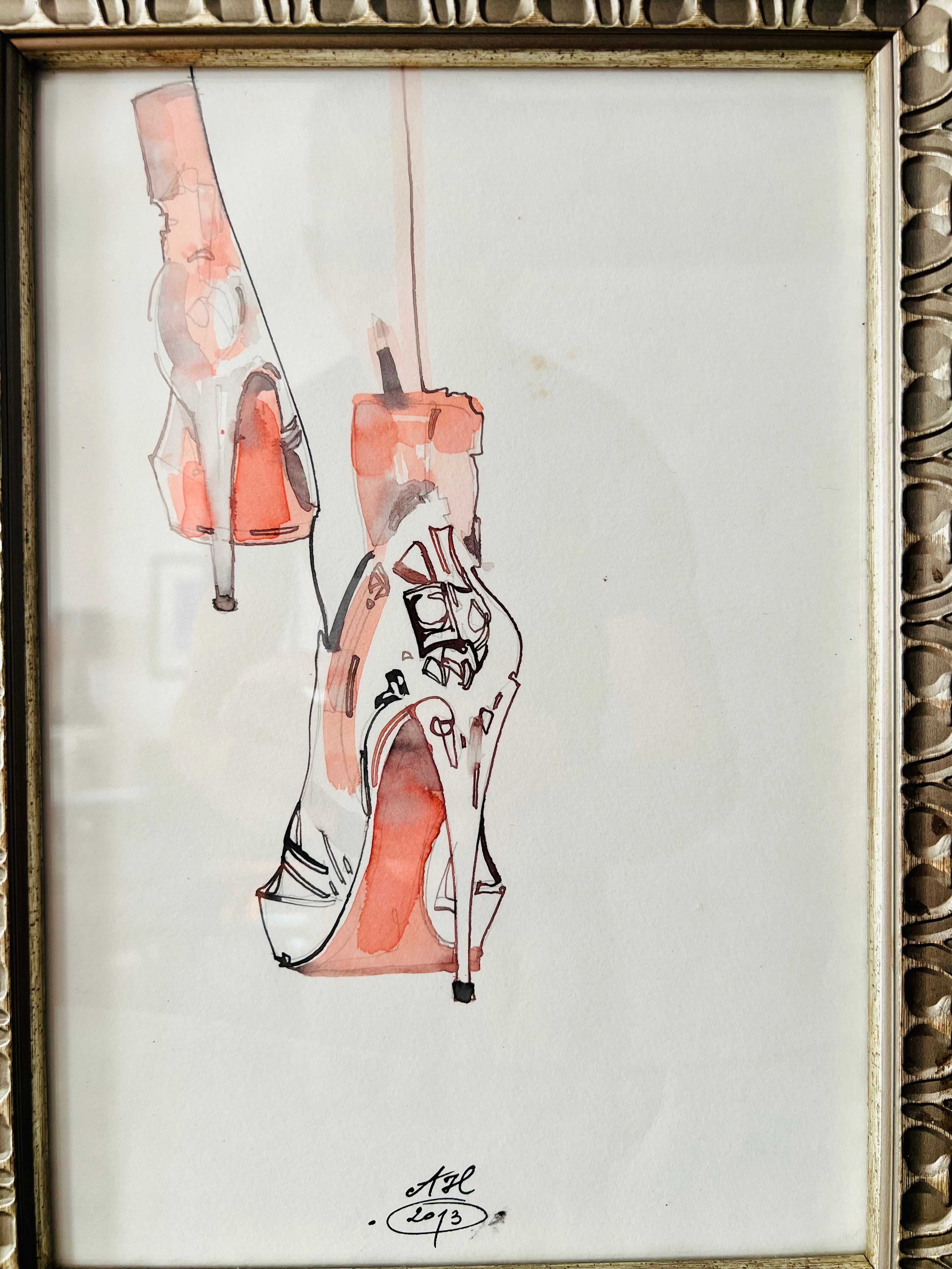 Obraz Anna Halarewicz tusz akwarela LOUBOUTIN (promocja)
