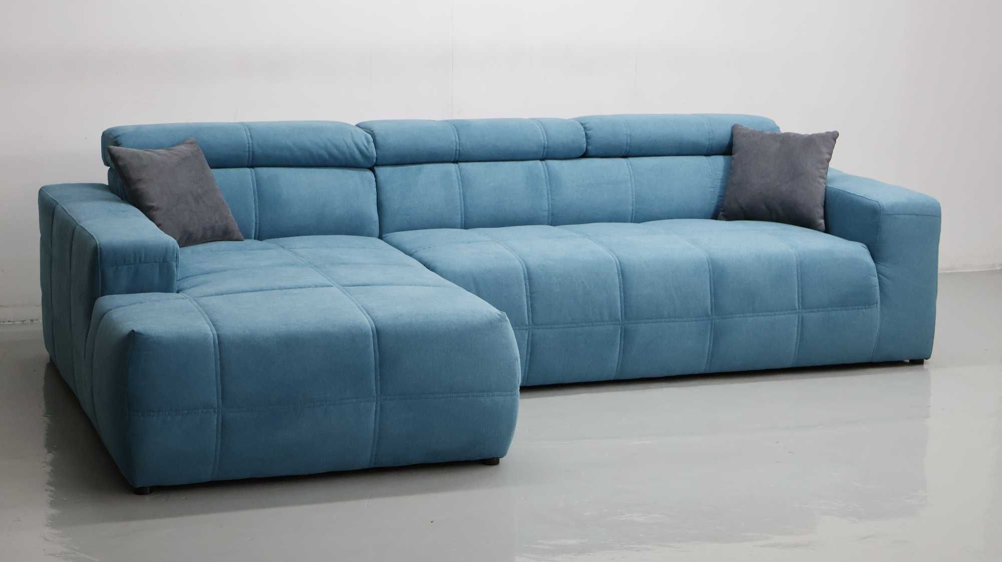 TDW DESIGN narożnik regulowane zagłówki sofa kanapa tkanina  NIEBIESKA