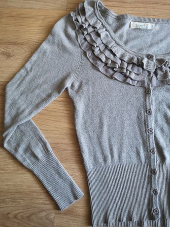 Kaszmirowy sweter damski kardigan falbanki kaszmir wełna