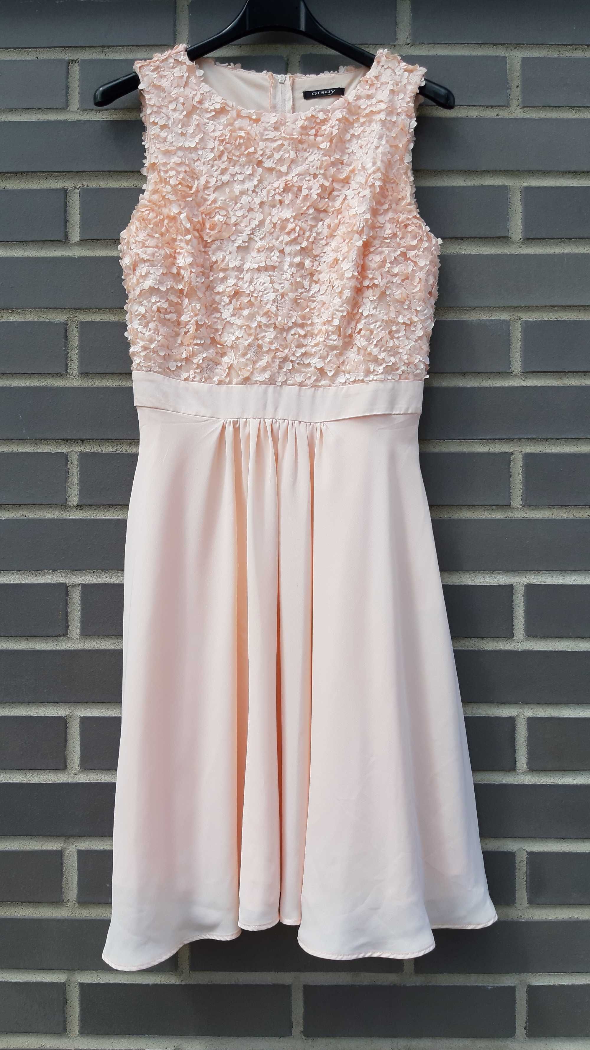 Elegancka sukienka Orsay na ramiączkach, kolor brzoskwiniowy, S
