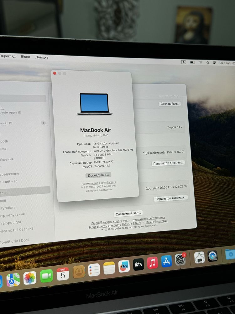 MacBook Air (13-inch 2018), core i5, 8/128, Space Gray