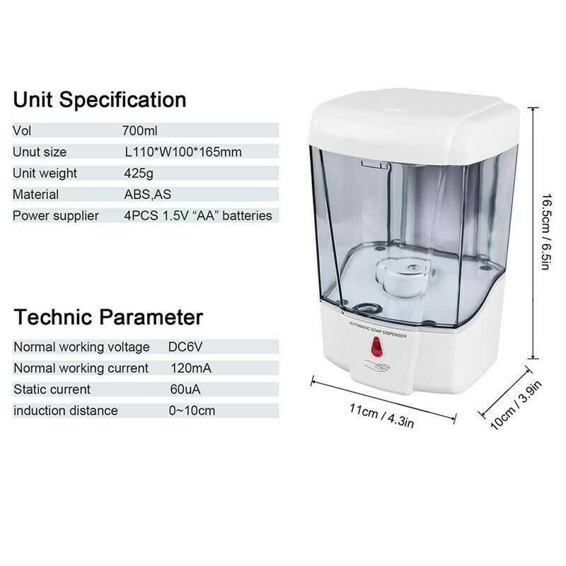 Dispensador de sabao ou alcogel automatico com sensor Infravermelho