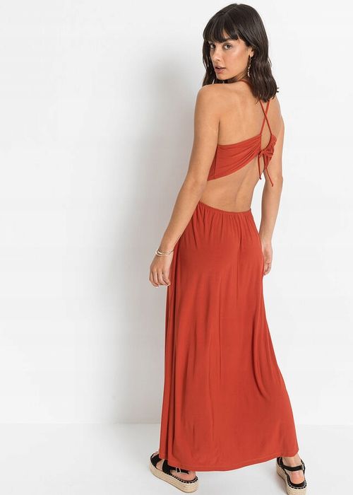 Sukienka maxi miedziana wycięcia r.40/42