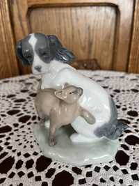 Cudna Lladro Nao Pies Kot Kolekcjonerska Figurka Porcelanowa Vintage