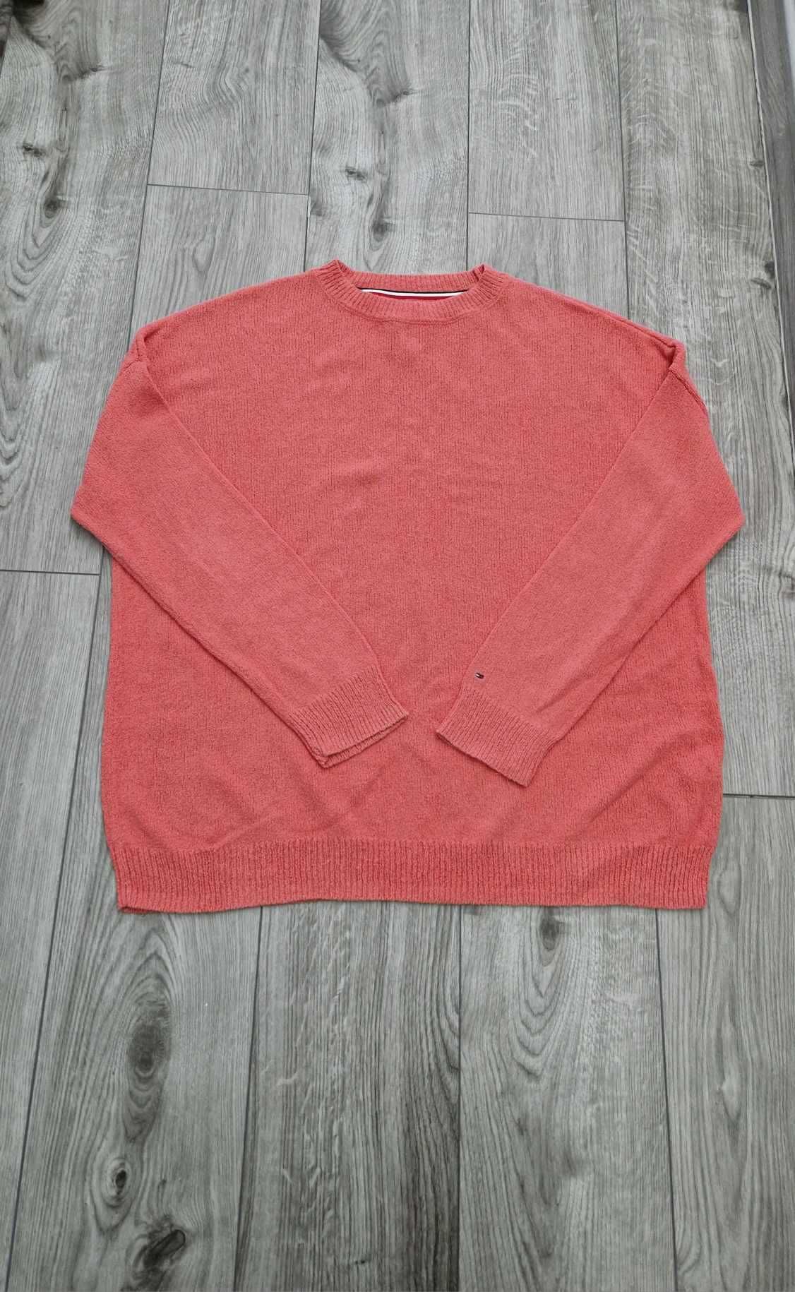 Koralowy sweter • męski • okrągły dekolt • Tommy Jeans 38/M • bawełna