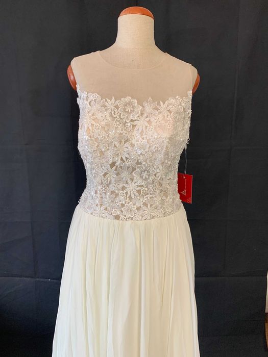 Rustykalna suknia ślubna ivory z kwiatami 3d nowa 40 L na wesele boho