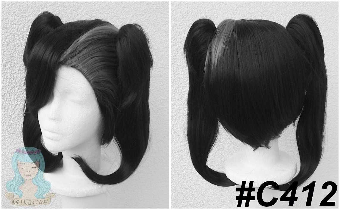 Krótka czarna peruka z kitkami Marnie Pokemon cosplay czarny wig