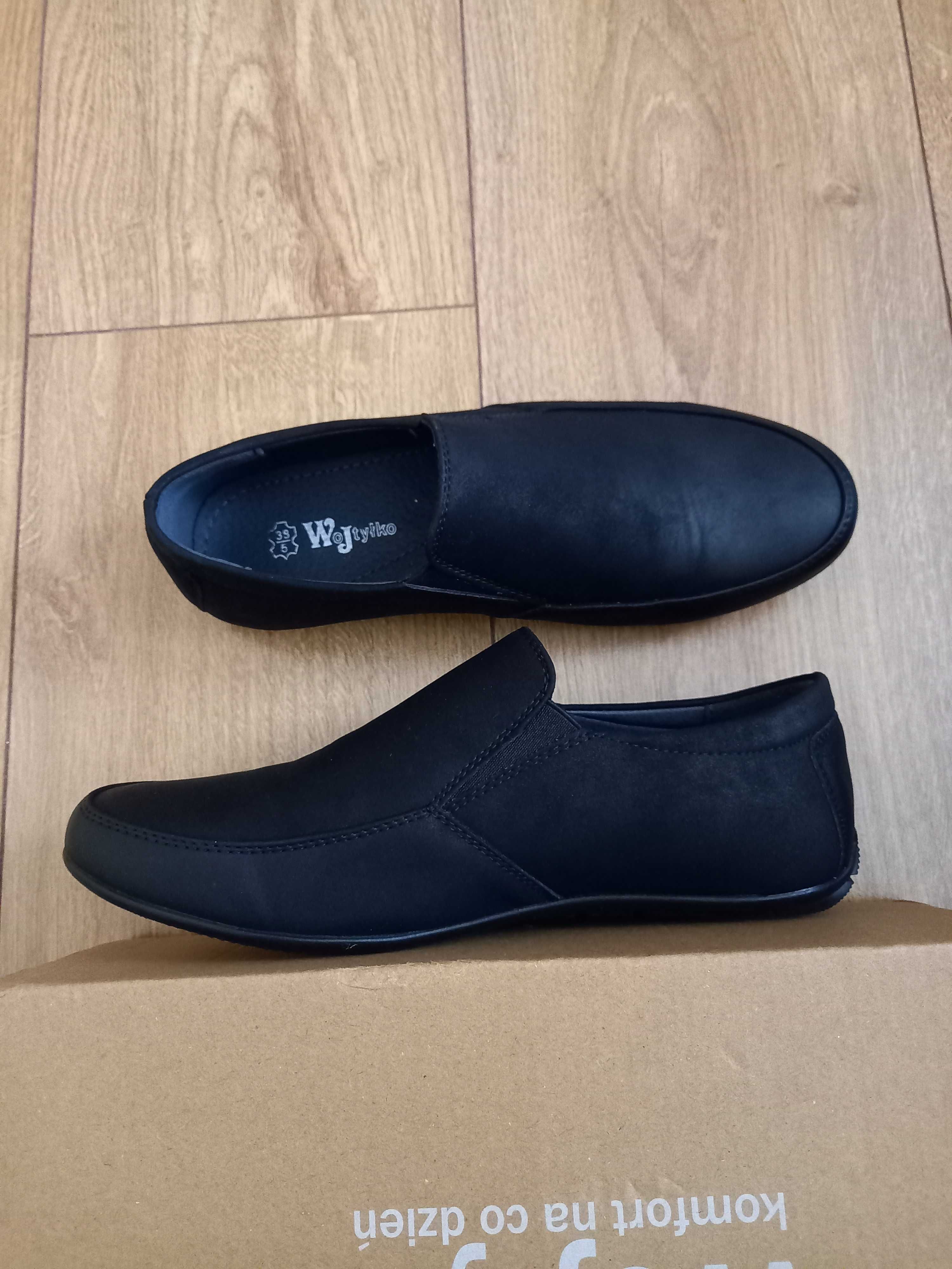 Czarne, eleganckie buty wizytowe, mokasyny Wojtyłko rozm 38