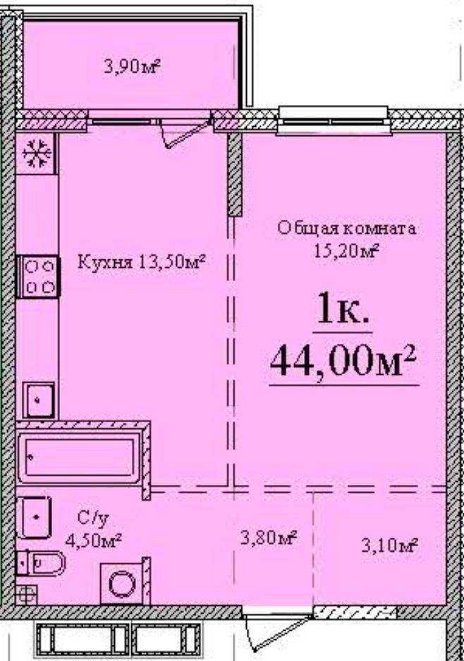 1-комнатная 44 м2 ЖК Скай Сити Варненская Парк Горького