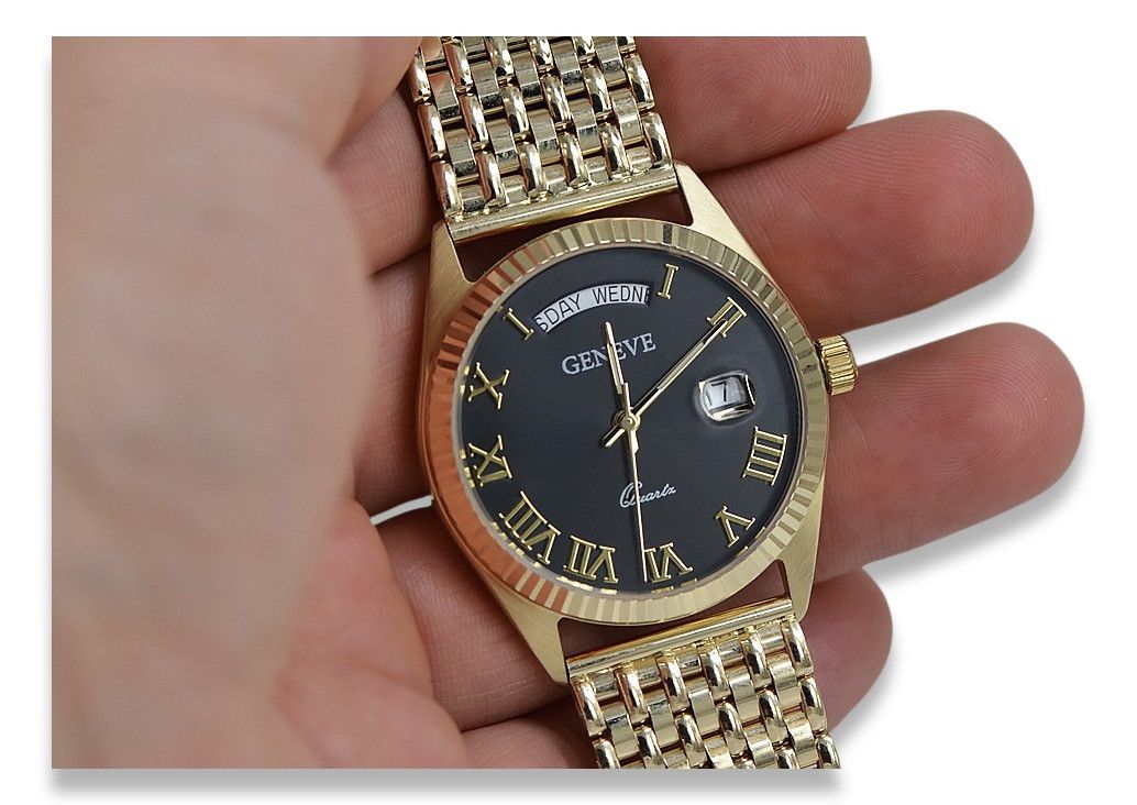 Złoty zegarek z bransoletą męski 14k 585 Geneve mw013ydbc&mbw013y Wr