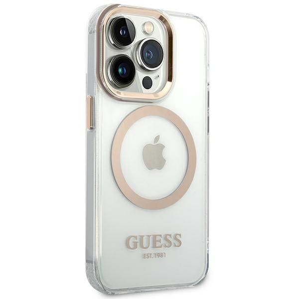 Guess Etui iPhone 14 Pro 6,1" Metal Outline Magsafe Złoty