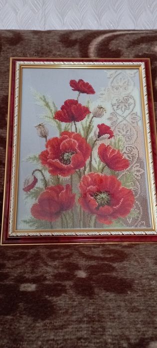 Картина бісером, маки