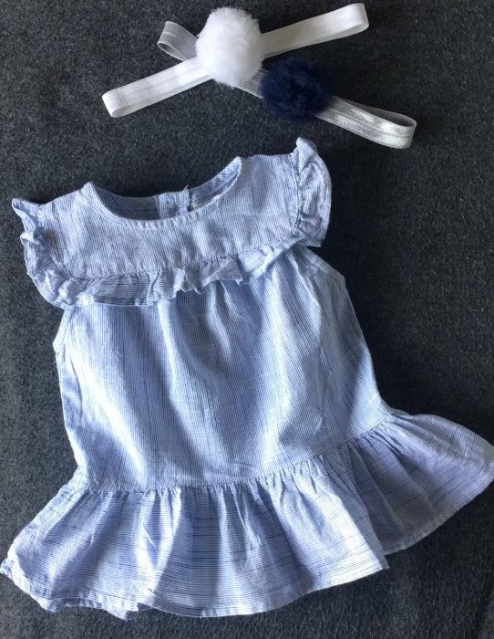 NEXT sukienka błękitna biała 3-6 miesięcy 68cm chrzest komunia