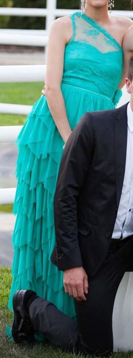 Vestido azul turquesa  cerimónia comprido