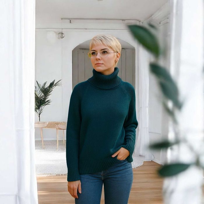 Светр 100% меринос зелений хвоя, бутилочний