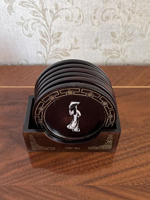 Бирдекели подставки под чашки бокалы Япония винтаж перламутр дерево