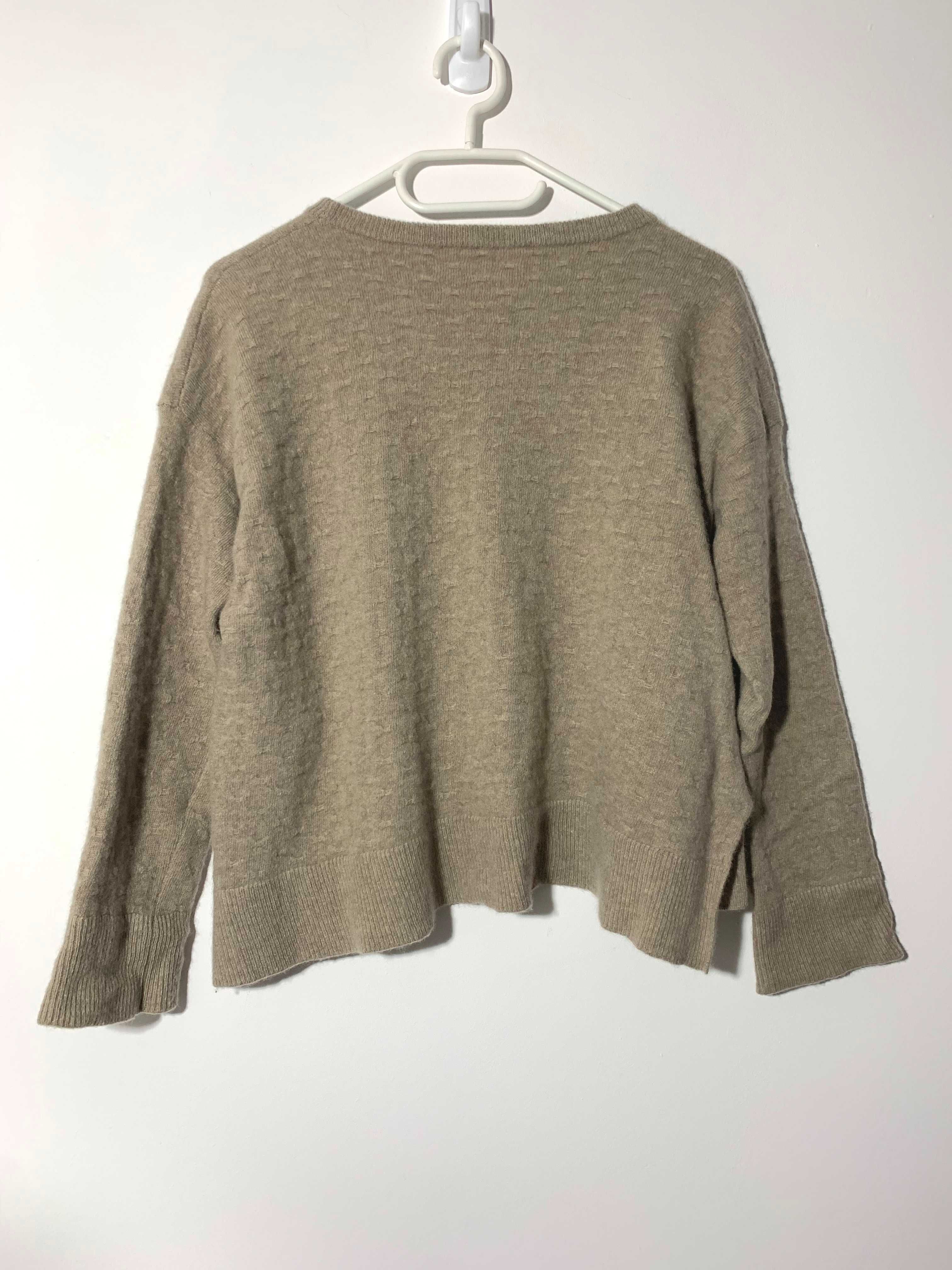 sweter XS S beż brąz oversize 100% wełna owcza lana superfine wełniany