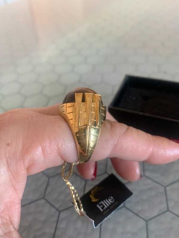 Anel ELITE prata e banho de ouro c/ olho de tigre e zirconias