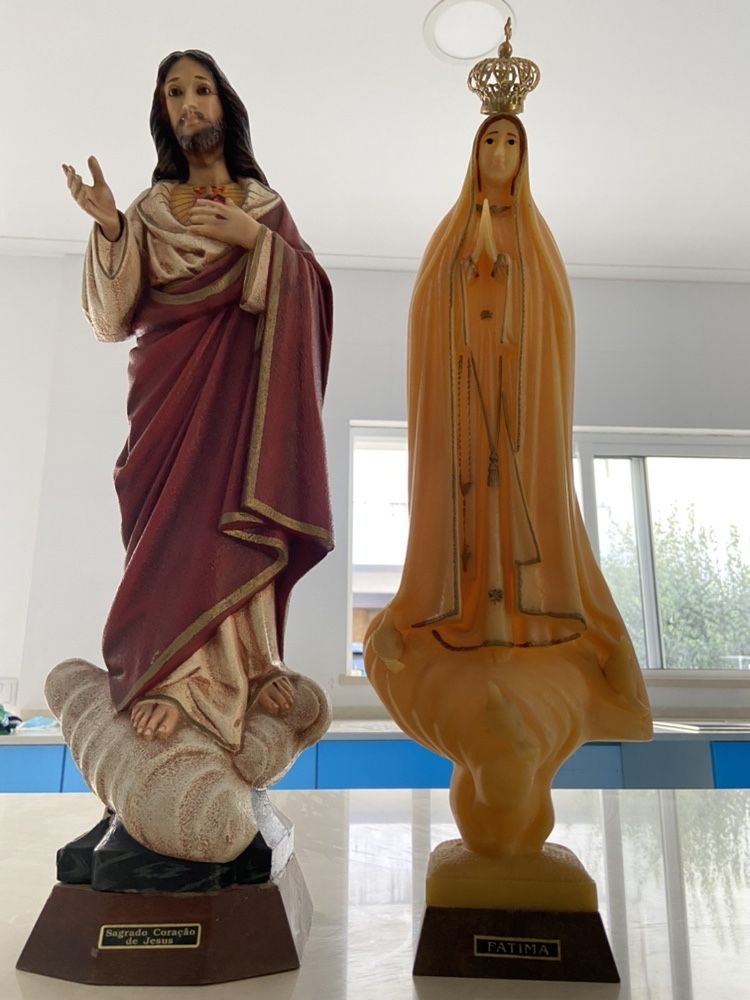 2 Estátuas Sagrado Coração de Jesus e Nossa Senhora de Fátima 54cm