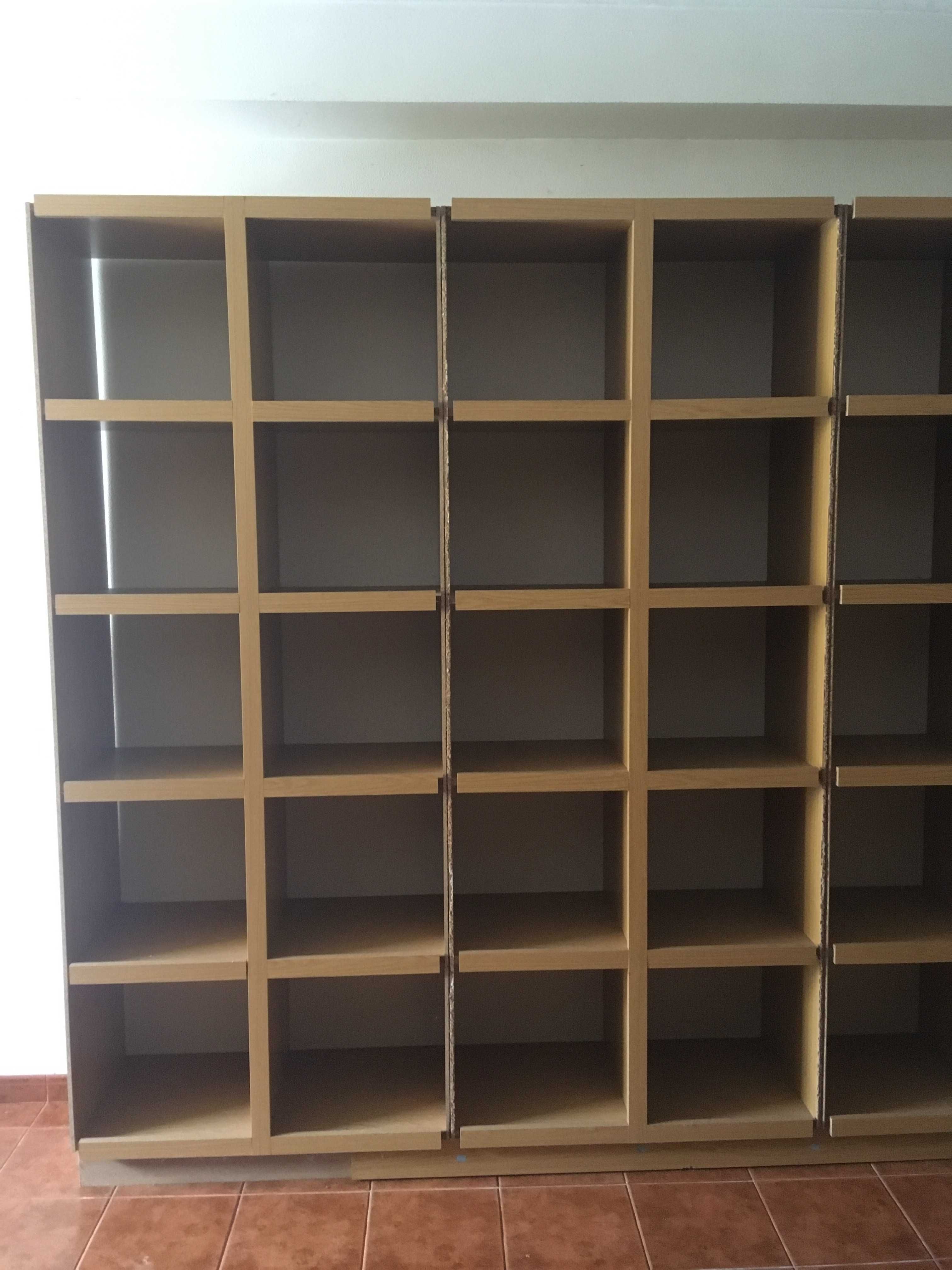 Estantes com módulos divididos em 10 cubos