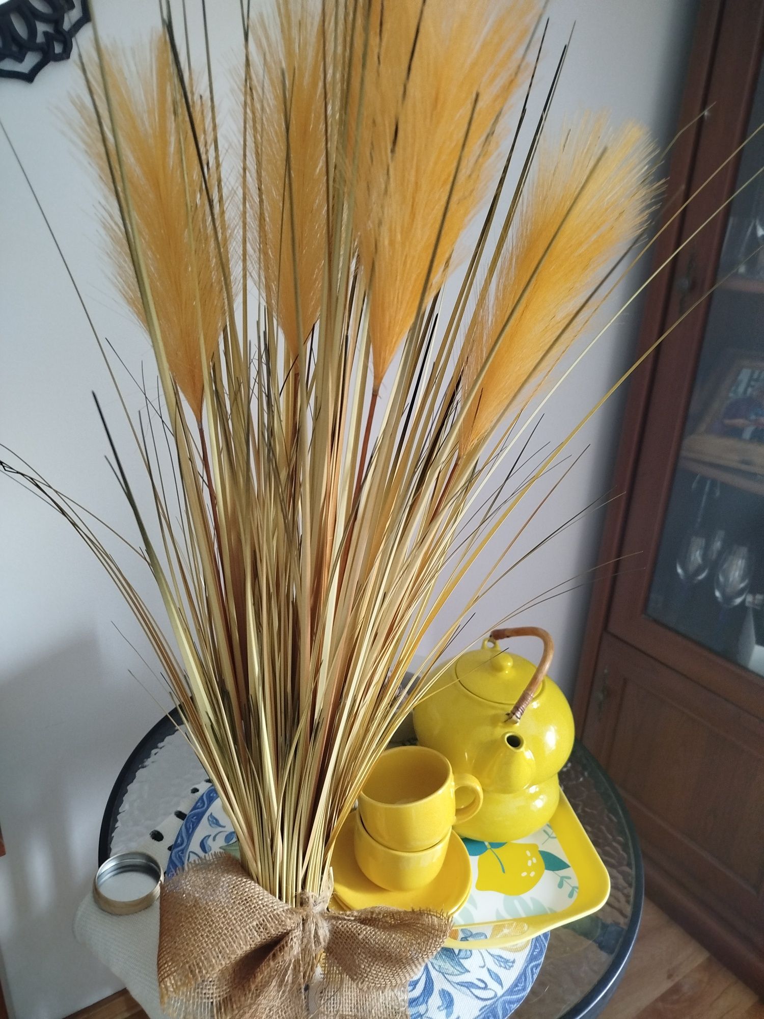 Duży stroik, sucha trawa, pomarańczowa ozdoba na stół, wys. 80 cm