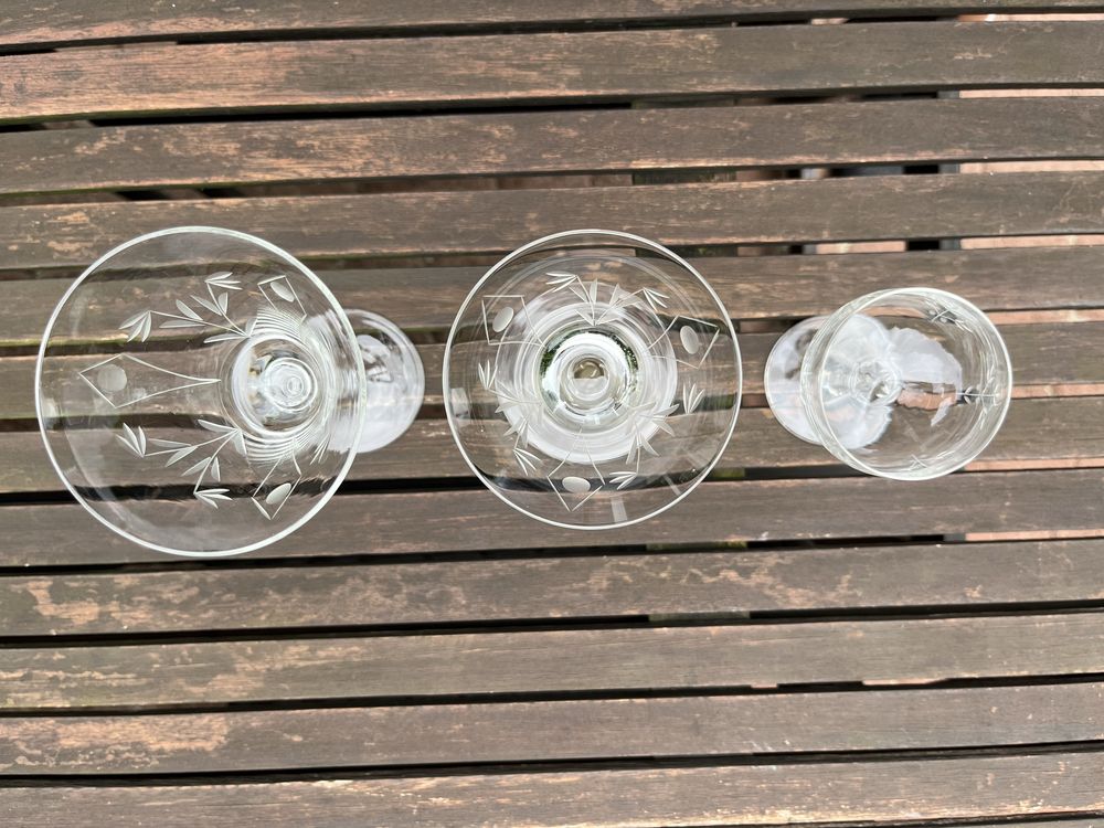 3 stare kieliszki grawerowane przedwojenne