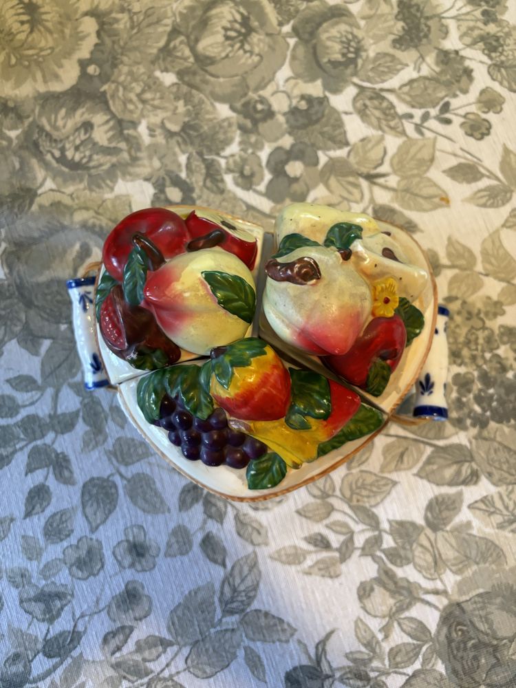 Unikat PRL szkatułka porcelana z owocami