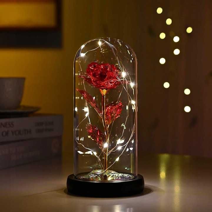 Wieczna Róża w Szkle Czerwona, Podświetlenie LED, Prezent Walentynki